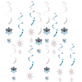 Toyland® Pack of 12 - White & Ice Blue Hanging Snowflake Swirls - Festive Christmas Decorations