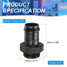 sourcing map 2pcs Water Cooling Barb Fitting G1/4" Thread 9.5mm OD PC Water Cooling System Soft Tube Connectors Hose Barb Fitting for PC Water Cooling Tube System, Black