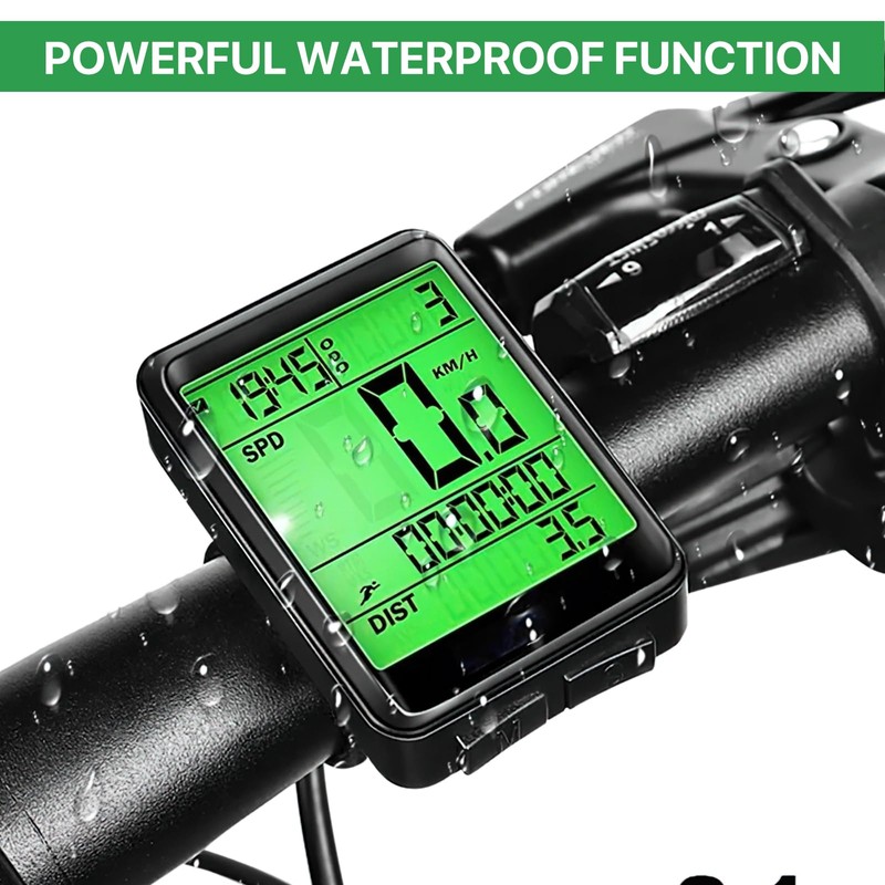 Bike Computer 12 Functions IP54 Waterproof Bicycle Speedometer Odometer, Cycling