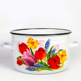 Enamel Stock Pot Spring Bouquet Enamel Cooking Pot Enameled Pot with Lid (4.8-qt. (4.5 L))