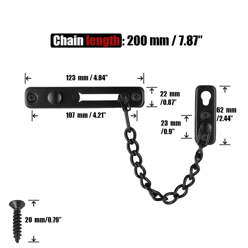 JQK Door Chain Lock Black, Stainless Steel Door Guard with
