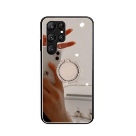 Mirror Case Compatible with Samsung Galaxy S23 Ultra Phone Cases Hard PC Back Silicone TPU Bumper Case with Diamond Ring Holder Finger Grip Kickstand Shockproof Cover for Women Girls Makeup(Silver)
