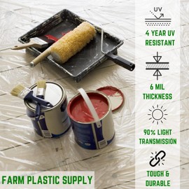 FPS - Ultra-Clear Plastic Sheeting - 6 mil - Clear Plastic Sheeting, Indoor or Outdoor Use Clear Plastic Sheeting, Thick Plastic Sheeting, Outdoor Patio Plastic Cover, Indoor Drop Cloth (12' x 25')