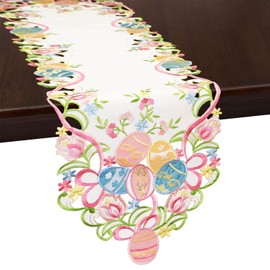 Grelucgo Embroidered Colorful Eggs Table Runners for Easter Holidays, Spring Seasonal Dining Table Decor (14x90 inches)