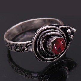JEWELSTREZORO Cabochon-Granat Edelstein-für Herren und Damen,Geschenkartikel, 925er-Sterling Silber Band Ring Schmuck TSR1004BS_23 (69 (22.0))