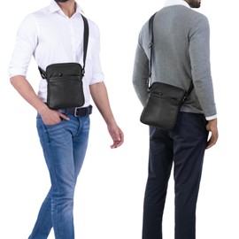 STILORD 'Blake' Genuine Leather Messenger Bag Men Vintage Shoulder Bag Small Cross Body Bag for 8 inch Tablets DIN A5 Satchel Retro Leather, Colour:Black