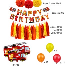 Pack of 55 Fire Engine Theme Decoration, Fire Brigade Party Decoration, Children's Birthday Fire Engine Decoration, Fire Engine Birthday Party Decorations, for Baby Shower, Birthday Decoration