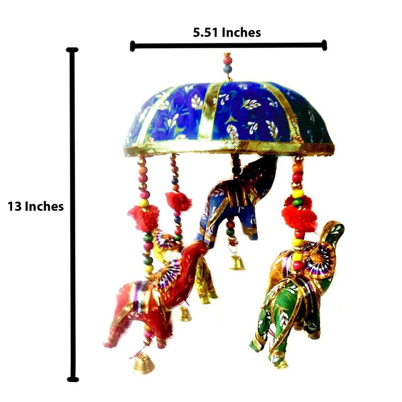 Rastogi Handicrafts Indian Traditional Elephant Blue Umbrella Hanging Layer of