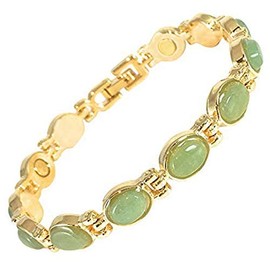 Ladies Magnetic Bracelet for Women - Semi Precious Green Aventurine Gemstones - Fits Wrists Up to 7.5" Adjustable - Plus Jewellery Gift Box (Gold)