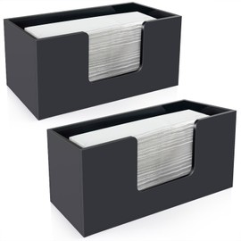 2Pack Paper Towel Holder Countertop, Acrylic Bathroom Paper Towel Holder, Black Napkin Holder for Kitchen, Countertop Multifold Z-fold C-fold,Trifold Paper Hand Towel Dispenser for Bathroom Toilet (2)