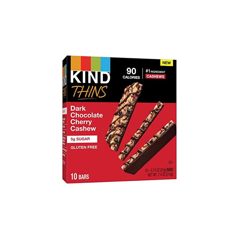 KIND THINS Dark Chocolate Cherry Cashew, 0.74 Ounce, 10 Count,