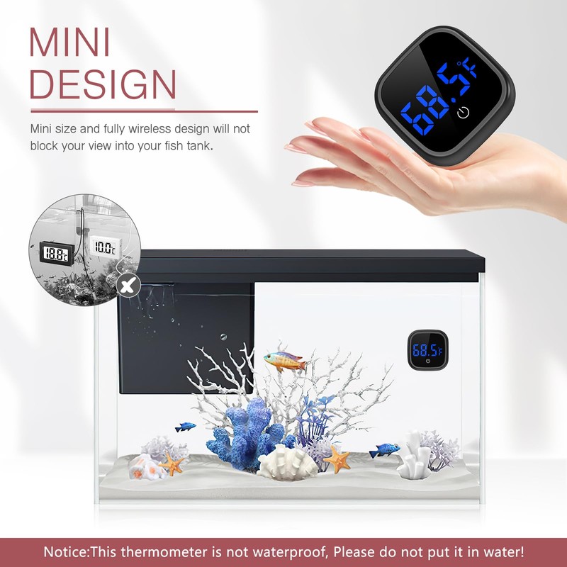LOFICOPER LED Digital Aquarium Thermometer, Wireless Stick-on Fish Tank Thermometer