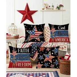 4th of July Pillow Covers 18x18 Set of 4 Patriotic Throw Pillow Covers American Decorative Independence Memorial Day Party Decor for Sofa Couch Living Room Classroom (4, Black, 18x18)