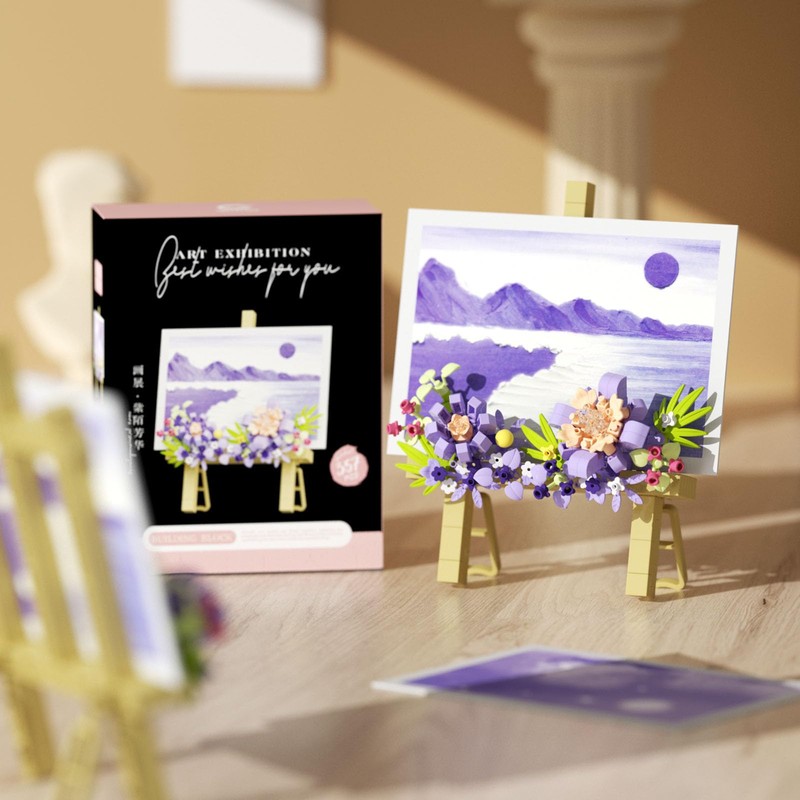 Vilbocr Mini Flower Building Bouquet Set，Block Easel for Desk Decorations