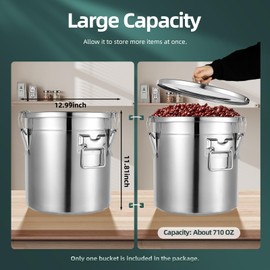 MuChaIOAK Food Storage Container, 21L Stainless Steel Canister Food Storage Container, Large Canisters Container Silver Airtight Rice Bucket for Storing Rice Cereals Tea Spices Various Dry/Wet Items