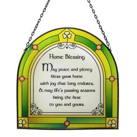 Royal Tara Shamrock Home Blessing Stained Glass Window Hang Suncatcher Irish Handcrafted House Decor Housewarming 6.3"