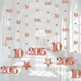 Eucutur Pink Rose Gold 10th Birthday Decorations for Girls, Pre-Strung Glitter Twinkle Number 2015 10 Years Old Hanging Streamer Banner Party Supplies, Pink Happy 10th Bday Anniversary Decor