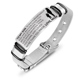 HAYOUWAY to My Son Bracelet Adjustable Band Stainless Steel Wristband Inspirational Birthday Graduation Wedding Gift from Mum