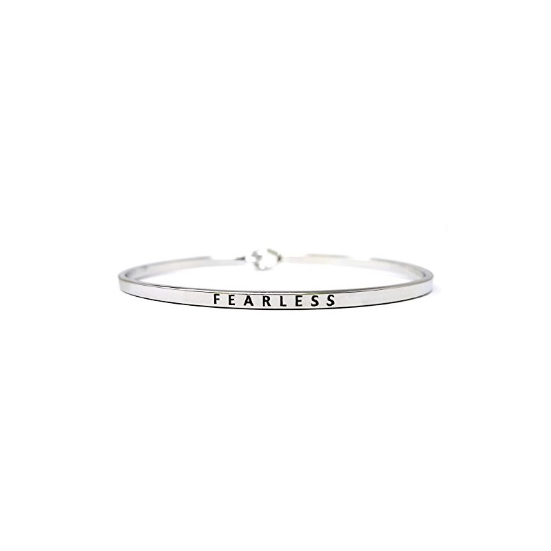 by you Inspirational Fearless Message Engraved Thin Cuff Bangle Hook