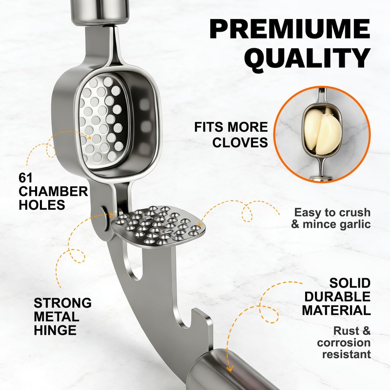 Stainless Steel Garlic Press,Thickened Garlic Crusher,Ergonomically Designed Handle for Effortless