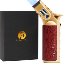 inZaynity Quad Torch: Kitchen Torch for Precision Cooking, Baking, and Soldering | Adjustable Flame Control, Safety Lock, and Compact Design (Gold Brown) Butane NOT Included