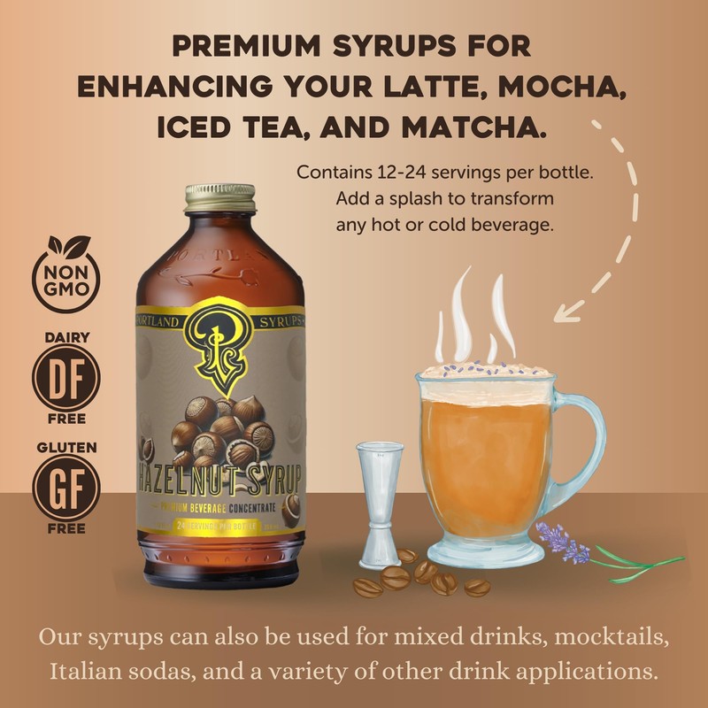 Portland Syrups Hazelnut Syrup – Flavoring for Coffee, Lattes, Cold