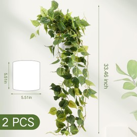 Jexine 2 Packs 33.4 Inch Fake Plants Fake Pothos Artificial Scindapsus Aureus in Pot Artificial Trailing Ivy Plant Green Realistic Faux Plants Indoor Greenery Decor for Home Office Room Garden