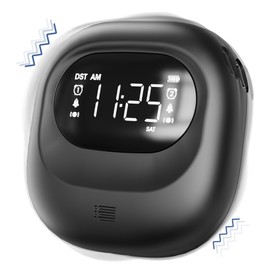 Kleiner Vibrationswecker für das Schlafzimmer, 3 Alarmmodi, einstellbare Lautstärke, Typ-C-Ladegerät, Doppelalarm, Snooze, 12/24H, DST, Wochentag/Wochenende, Digital Uhr für Reisen, Kinder, Gehörloseg