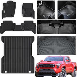 Juego de tapetes de piso y tapete de cama para Toyota Tacoma 2024 2025 2026 Double Cab Auto Tran (con tapete de cama de 5 pies/no compatible con híbridos) para todo tipo de clima TPE Tapetes de piso y