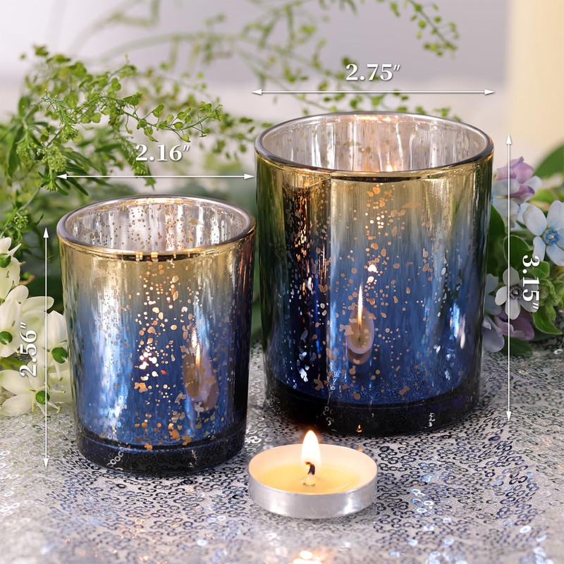 Volens 12pcs Assorted Navy Votive Candle Holders, Large Speckles Mercury