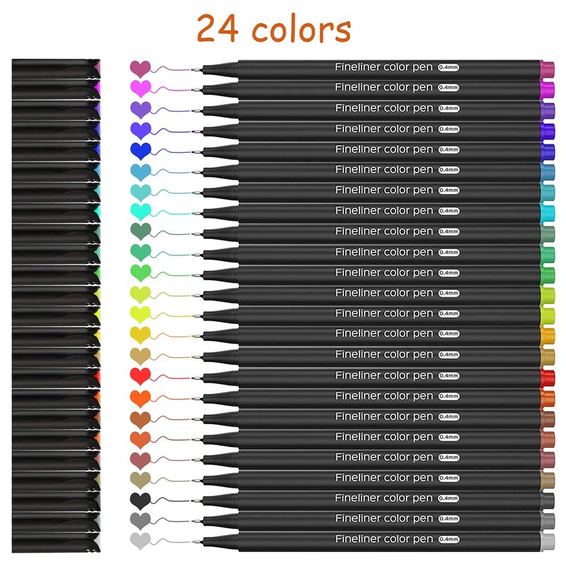 Surcotto Fineliner Pens, 24 Colour Fine Point Pens Set 0.4mm