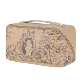 Damen Schminktasche - Leder Kosmetiktasche - Kleine Handtasche mit Reißverschluss - Kulturbeutel für Reisen - Make-up Tasche（Hellbraun）