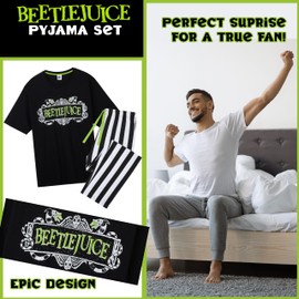 BEETLEJUICE Men's Pyjamas Set, Comfortable Cotton Loungewear - Gifts for Him (Black/White, 3XL)