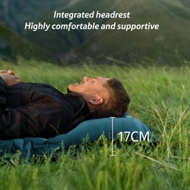 Naturehike Camping Sleeping Pad, 9.5CM Thick Inflatable Air Mattress with Built-in Foot Pump, Waterproof Ultralight Mat for Backpacking, Hiking, Tent Traveling, Lake Blue, Single with Pillow