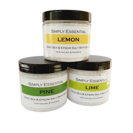 Simply Essential 3 Gift Set Dead Sea & Epsom Bath Salts Body & Foot soak 225g - Lemon, Lime, Pine