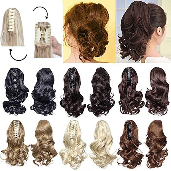 S-nolite Fashion Claw Ponytail Long Short Cute Clip in Ponytail Hair Extensions Practical Pine Wavy 12 Inch - Medium Brown