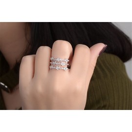 Boowohl Women's Ring Eight Stars Ring Crystal Ring Finger Ring Opening Engagement & Partner Rings 925 Sterling Silver for Anniversary, enamel, Crystal