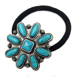 Emulily Western Concho Squash Blossom Hair band and Tie (Turquiose)