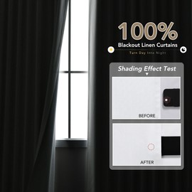 White Linen Blackout Curtains for Bedroom 45 Inch Length 2 Panels Set Back Tab Pocket Neutral Farmhouse Living Room Darkening Curtains Track System Thermal Insulated Black Out Drapes 52x45