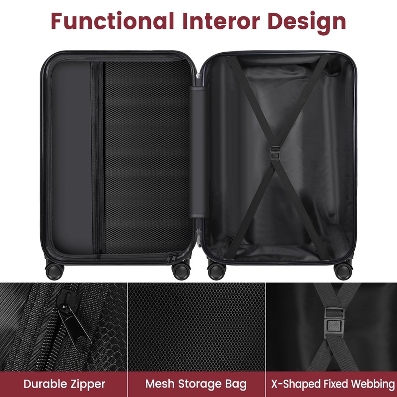 Axidou Luggage Sets with Spinner Wheels (20/24/28 Inch), PC+ABS Suitcase