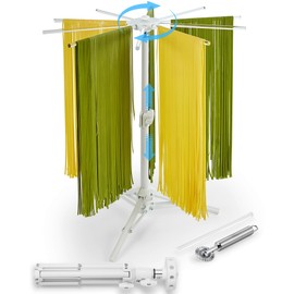 MUMSUNG Pasta Drying Rack Foldable –360° Rotating and Adjustable Height, Large Noodle Dryer Collapsible with Food Grade Acrylic Rods for Homemade Fresh Pasta Spaghetti, Easy to Storage