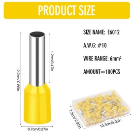 Insulated Wire End Ferrules for Garages, Distribution Boxes, Car Parts, Mechanics, Workshops (6 mm² x 12 mm)