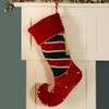 Dibor Luxury Festive Velvet Striped Elf Boot Stocking with Strong