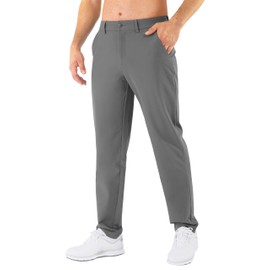 Shallowlulu Mens Golf Pants Stretch Classic Fit Dress Pants 30"/32"/34" Quick Dry 6 Pockets Water-Resistant Casual Trousers(Grey 34W/30L)