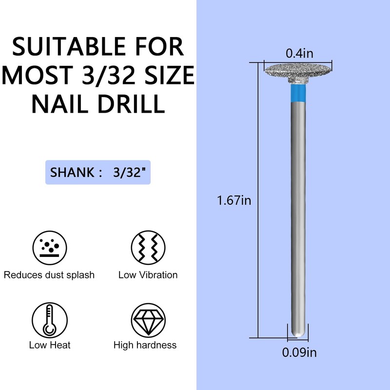 C12rtive Nail Drill, Flat Diamond Carbide Cuticle Remover Bit, 3/32