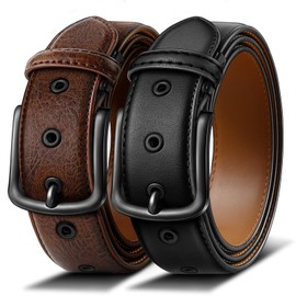 KEMISANT Men Belt 2Pack-7Holes Adjustable Leather Belt For Gift Men 1 1/2"-Metal Hole Design-Cut For Fit(Black/Deep Brown,34"-36" Waist Adjustable)
