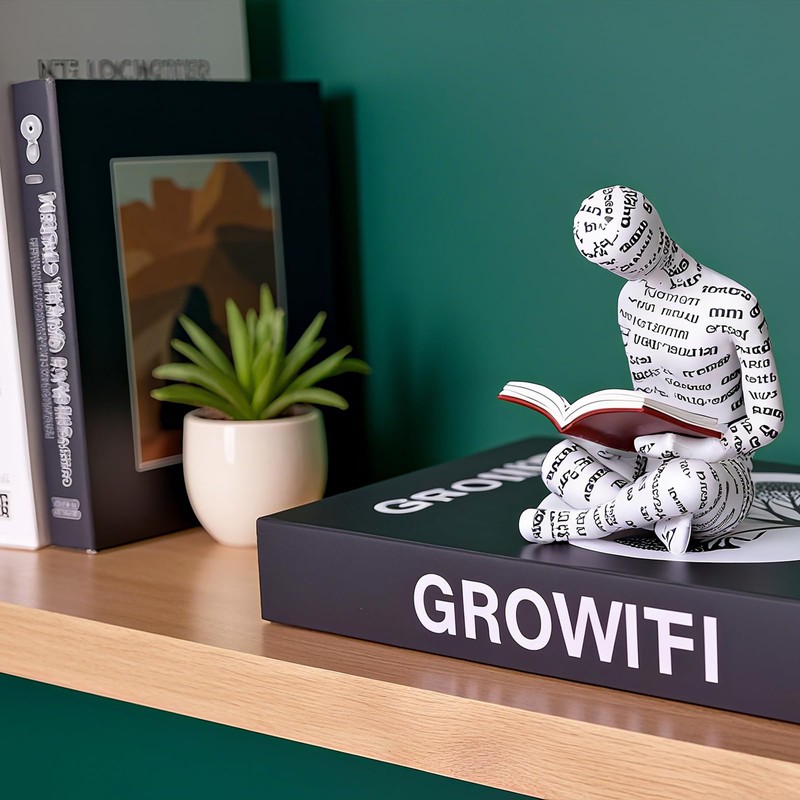 suruim Abstract Reading Statue with Text Detail - Thinker Figurine