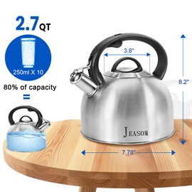 Jeasom Tea Kettle Stovetop - Food Grade Stainless Steel Whistling Tea Pot with Ergonomic Handle, Unique Button Control Kettle Outlet, Can Be Used in the Kitchen or Camping, 3.1 Q/3L