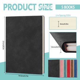 LELE LIFE 5 Pack Lined Journal Notebook, Comfortable Soft Cover Leather Bulk Journals for Writing Women Men, A5 Notebooks for Work School Note Taking Business, 160 Pages, Black
