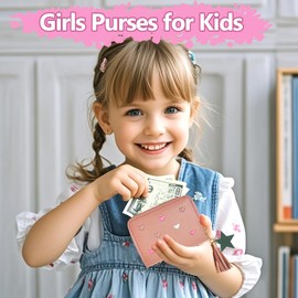 FloraMolly Children's Purse Girls Cute Heart Small Purses with Zip Tassel Soft Artificial PU Wallets with Coin Pocket, Deep pink, Contemporary